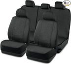Road Comforts Car Seat Covers Full Set, Front and Split Rear Bench Seat Cover for Car, Universal Cloth Seat Protectors for SUV, Sedan, Van, Automotive Interior Covers Set, Airbag Compatible, Black
