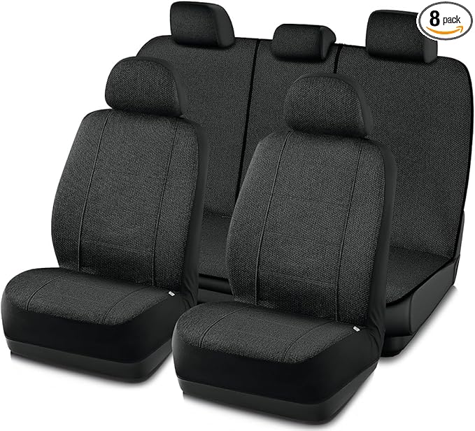 Road Comforts Car Seat Covers Full Set, Front and Split Rear Bench Seat Cover for Car, Universal Cloth Seat Protectors for SUV, Sedan, Van, Automotive Interior Covers Set, Airbag Compatible, Black