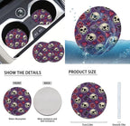 FKELYI Skull Rose Car Seat Full Set - Front and Back, Handbrake and Gear Shifter Knobs, Steering Wheel Cover, Cup Coasters