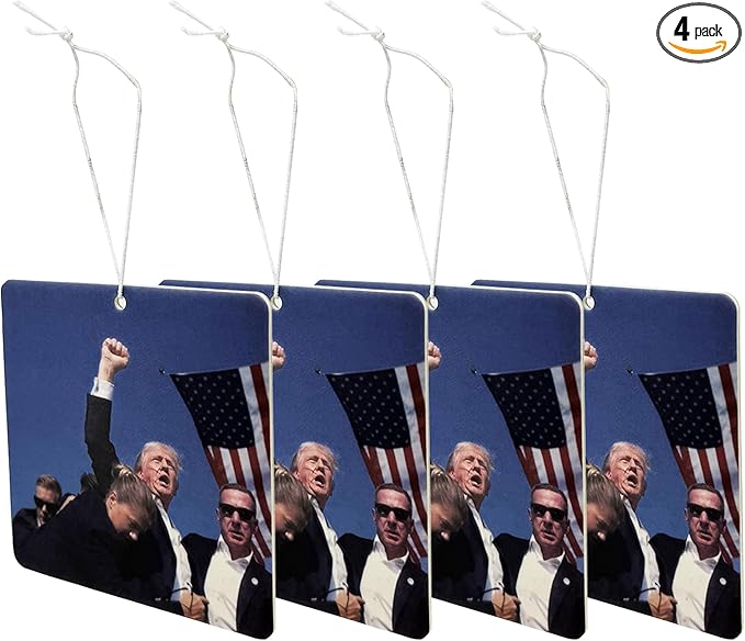 Trump Fight Car Air Freshener, Patriotic Trump Merchandise with Iconic Image, Fresh Linen Scent, 4 Packs