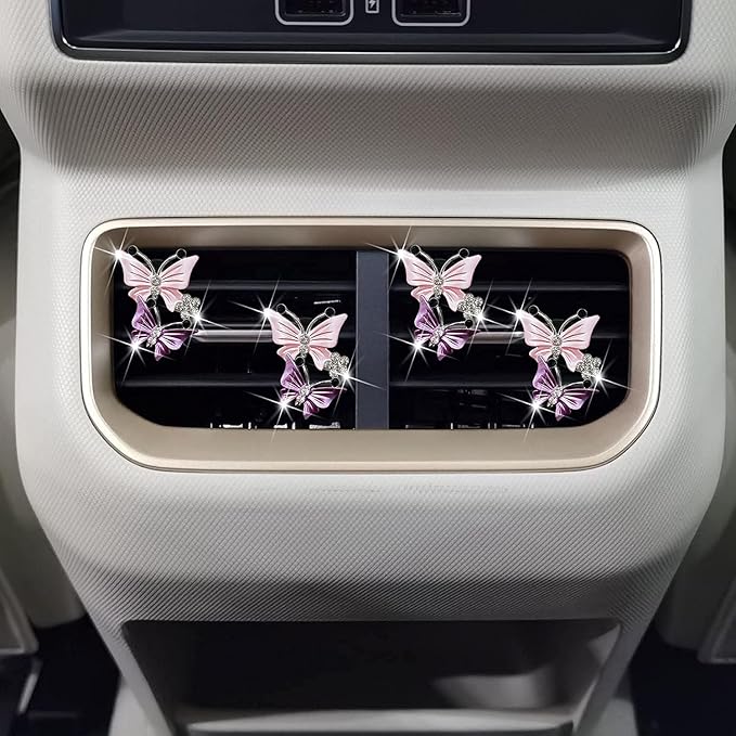 Maitech Car Air Fresheners Vent Clips for Women,4 Pcs Cute Dual Butterfly Diamond Rhinestone Air Freshener Vent Clip Sparkly Bling Car Accessories for Women (Pink)
