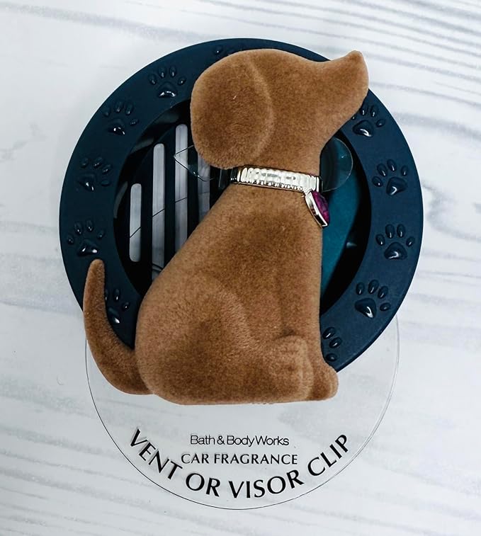 Bath and Body Works Sweet Brown Dog Pup Car Visor Fragrance Holder Easy To Open