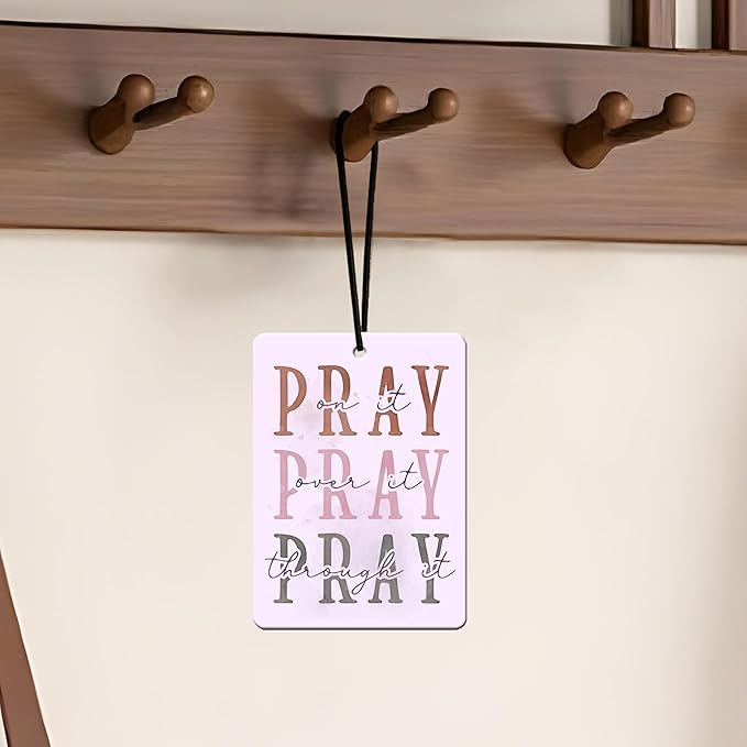 Christian Car Air Freshener 4 Pcs, Pink Inspirational Bible Quote Scented Hanging Decor for Women, Vehicles Home Church, Faith Based Mirror Gift