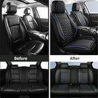 Car Seat Covers, Breathable and Waterproof Faux Leather Automotive Seat Covers, Universal Anti-Slip Driver Seat Cover for Cars SUV Pick-up Truck Sedan(5 PCS Full Set, Black + Blue)