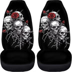 Halloween Skull Rose Car Seat Covers 2 Pcs Universal Front Car Seats Breathable Stretch Polyester Fabric Cover Easy Installation Suitable for Cars, SUV and Trucks