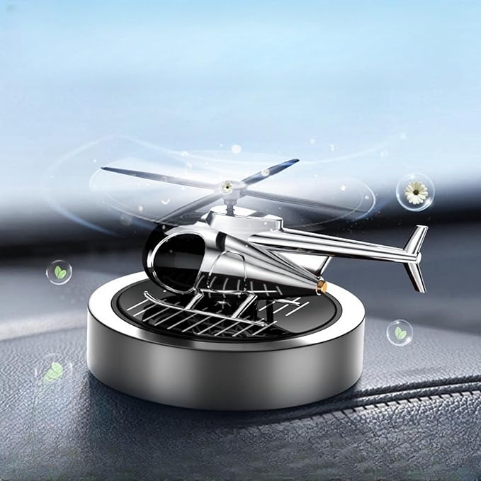 Car Diffuser Quiet & Stylish Helicopter Solar Dashboard Decor Auto-Rotating Air Purifier for Men & Military Enthusiasts Enhance Driving Experience (White)