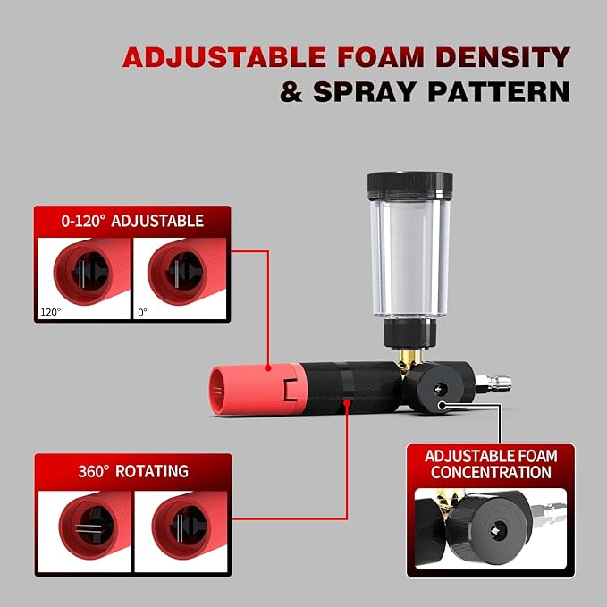 Foam Cannon for Pressure Washer with 1/4'' Quick Connector, Power Washer Soap Cannon with Adjustable Nozzle, Compatible with Most Pressure Washer, 4500 PSI