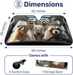 GENANY Raccoon Family Windshield Sun Shade for Car SUV Truck (55x30 Inches), Sun Shade Windshield, Shades for Front Windows, Protector Blocks UV, Xmas Auto Gift, Spring Car Decor