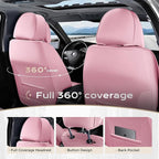Coverado Seat Covers Full Set, 5 Seats Seat Covers for Cars, Waterproof Nappa Leather Car Seat Covers with Head Pillow, Seat Protectors Car Seat Cushion Universal Fit for Most Cars (Pink)