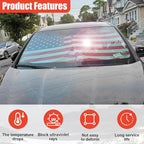 American Flag Car Windshield Sun Shade, Foldable Car Front Window Sunshade for Cars SUV Truck, Auto Interior Sun Protection Cover, Blocks UV Rays & Keeps Your Vehicle Cool (Red, XL)