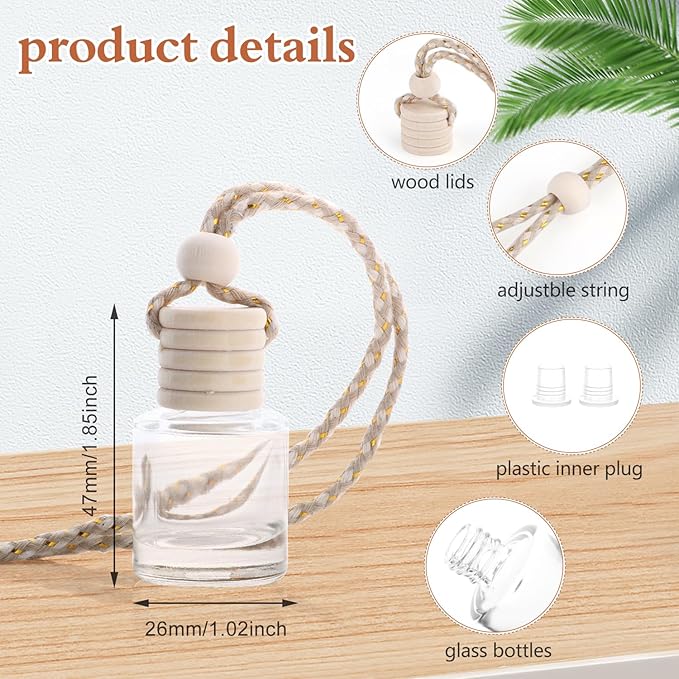 Wresty 100 Pcs 8ml Car Essential Oil Hanging Bottle Empty Car Air Freshener Diffuser Bottle Perfume Glass Bottle Pendant Aromatherapy Fragrance Bottle Auto Car Interior Ornaments Decor