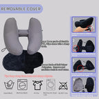 H-Shaped Travel Pillow with Snap-On Hood – Ergonomic Neck Support with Plush Velvet Cover, Instant Inflation & Compact Bag – for Airplane, Car, Office & Long Trips (Black)