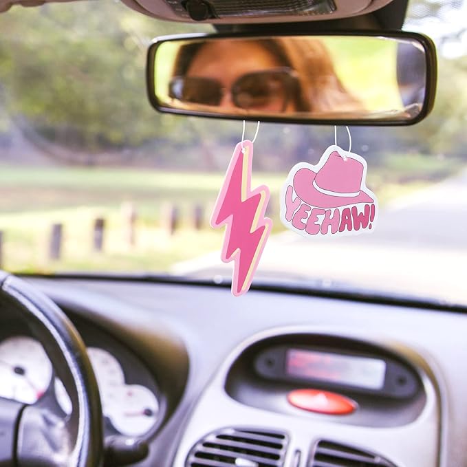 Tallew 8 Pcs Scented Pink Car Freshies Hanging Air Freshener Pink Car Freshener Slice Pendant Scented Diffuser for Interior Air Accessories Home Gift Supplies(Heart)