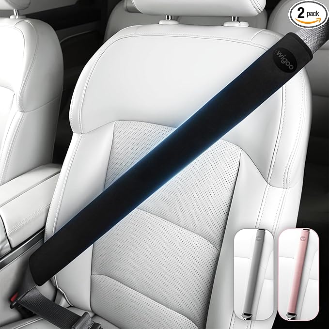 Wigoo 2026 Upgraded Extended Version Suede Car Seat Belt Cover, [Reduces Neck Friction & Enhances Comfort], Soft Shoulder Pad Protector, Auto Interior Accessories,(2 Packs, 18.9Inch), Black