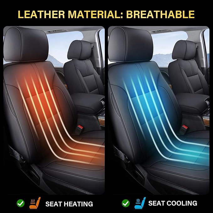 Coverado Chevy Silverado Seat Covers, Faux Leather Seat Covers Fit for Chevy Silverado GMC Sierra 2007-2025 1500, 2015-2025 2500HD 3500HD Crew Double Extended Cab (Front, Black)
