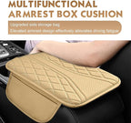 Car Center Console Cover, Leather Automotive Armrest Cushion with 2 Storage Bags, Breathable Armrest Cover, Universal Waterproof Arm Rest Protection Pad for SUV, Sedan, Truck (Beige)