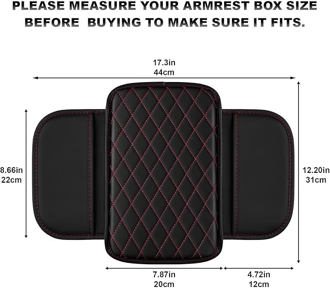 Upgraded Car Center Console Cover Fit for Venza Faux Leather Car Armrest Cover Cushion with 2 Storage Bags,Car Armrest Storage Box Interior Accessories(Black&Redline)