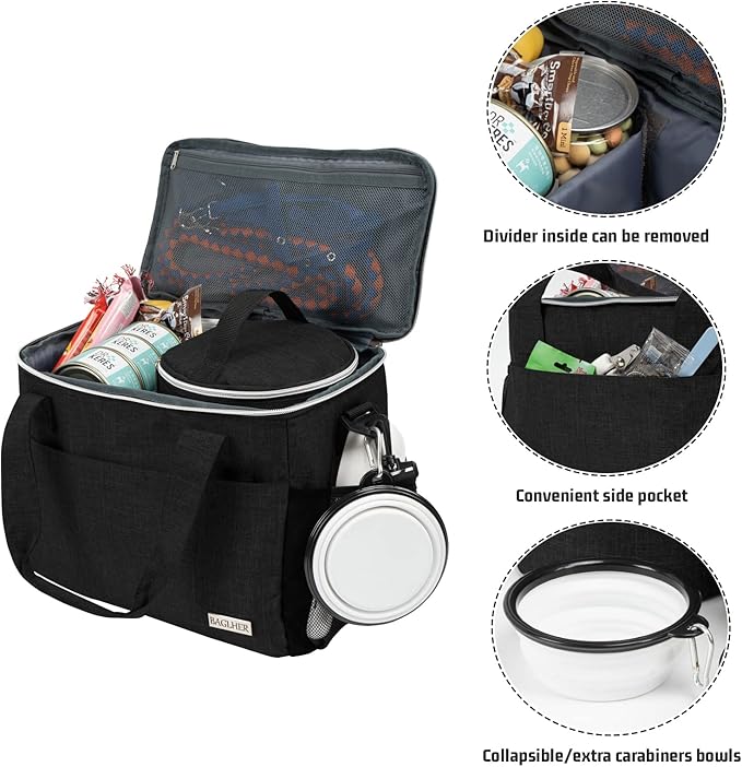 BAGLHER Dog Travel Bag Backpack Pet Supplies Backpack Pet Accessories Storage Bag 5-Piece Set With Shoulder Strap 2 Lined Pet Food Containers 4 Foldable Feeding Bowls Essential Kit for Pet travel