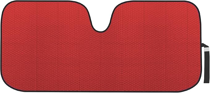 Motor Trend Red Accordion Folding Car Windshield Sun Shade - Blackout Sun Visor for Car Windshield - Foldable Jumbo Sunshade and Front Window Truck Sun Screen for UV Sun Protection - 66 x 27