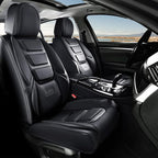 Coverado Car Seat Covers Full Set, Seat Covers for Cars, Front Seat Covers and Back Seat Cover Waterproof Leather Automotive Seat Cover, Universal Car Interior Protectors Cushion for Most Cars Black