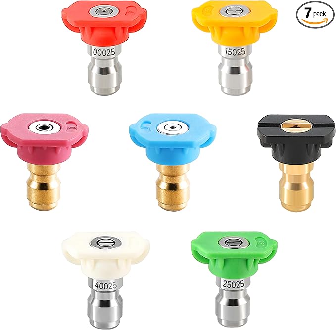 Tool Daily Pressure Washer Tips, Set of 7 Power Washer Nozzle Tips Multiple Degrees, 1/4 Inch Quick Connect, 2.5 GPM