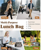Insulated Lunch Bag for Men & Women, 9L Leakproof Lunch Box Soft Cooler Tote with 5 Pockets, 600D Oxford, EVA Lining, Adjustable Strap for Work, Picnic, Beach&Travel-Leopard Print