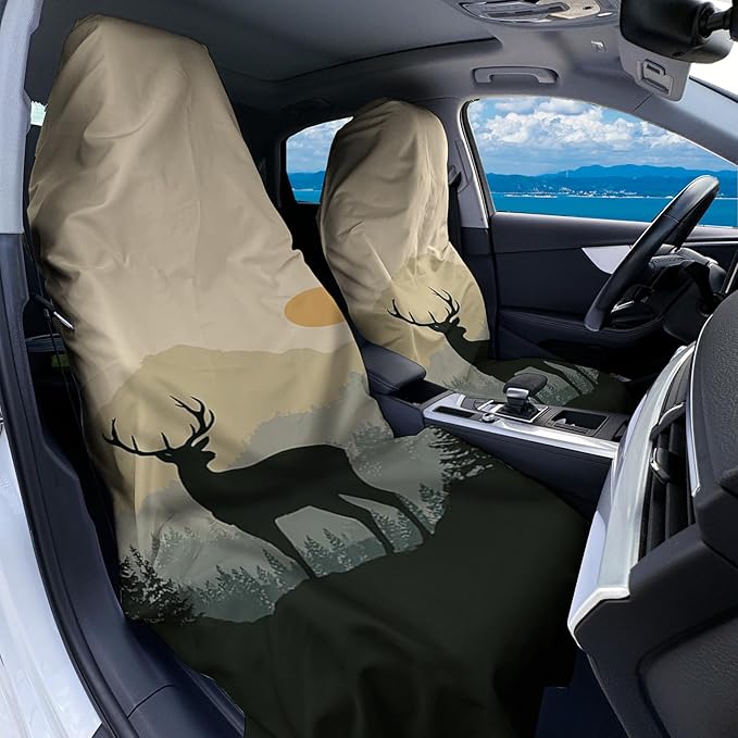 2 Pack Car Towel Seat Covers with Storage Bag, Multifunctional Towel for Gym Outdoor Sport, Picnic, Beach, Pet Dog Travel,Non-Slip Washable Car Seat Protector (Elk and The Sun)