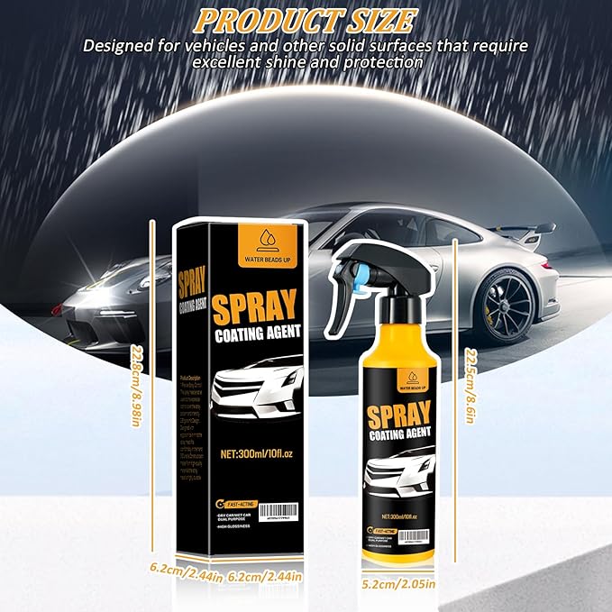 300ml Nano Car Coating Spray Kit, Nano Hydrophobic Ceramic Coating, Auto Paint Protection, Ceramic Coating for Cars Includes Microfiber Cloth(1PC*300ml +1*Sponge+1*Cloth)