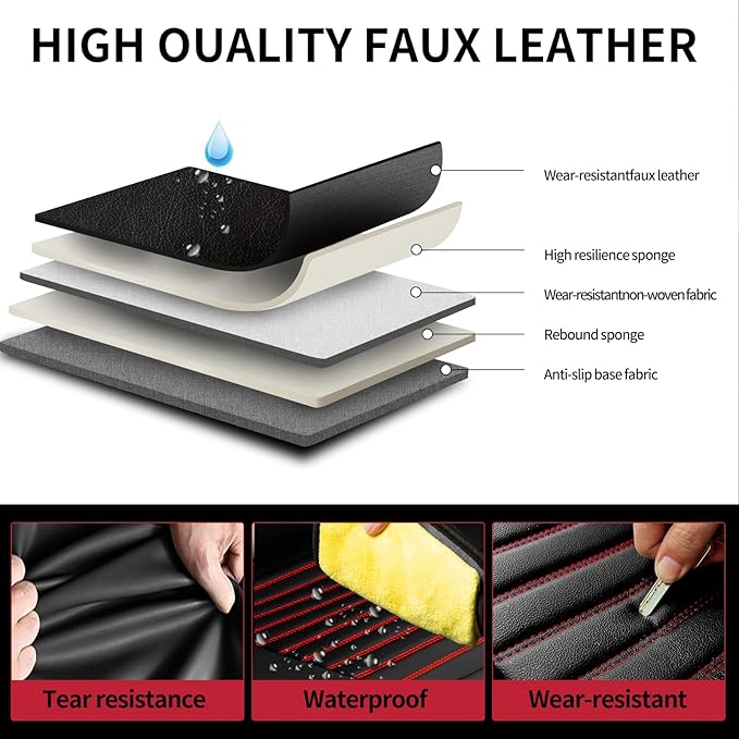 Fit Tucson Car Seat Covers for Hyundai Tucson 2010-2024 2025 2026 - Upgraded Premium Waterproof & Breathable Leather,Airbag Compatible, All-Weather Seat Cushion Protector (Full Set,Black+Red)