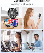 Portable Stroller Mini Fan, Small Rechargeable Personal Cooler w/ 360° Rotation, Baby Essentials for Car Seat, Crib, Bike, Treadmill, 3-Speed Battery Powered Stroller Accessories, Coal