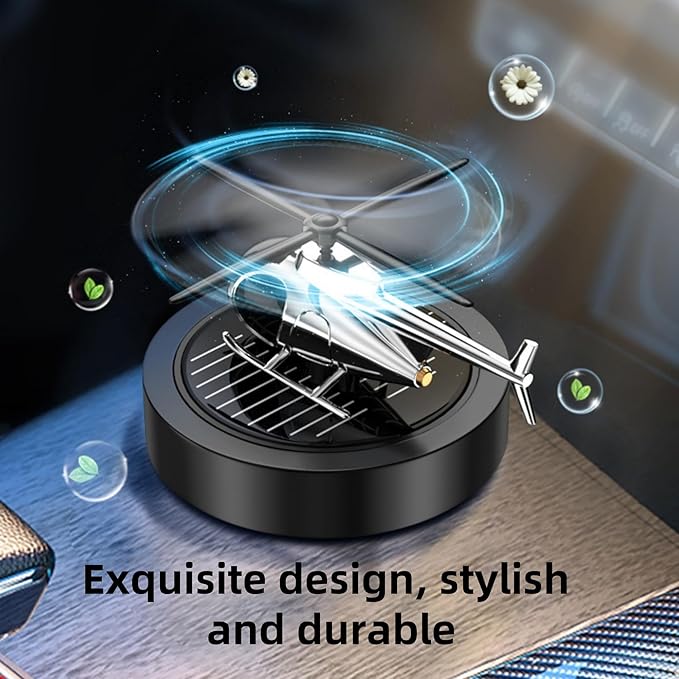 Car Diffuser Quiet & Stylish Helicopter Solar Dashboard Decor Auto-Rotating Air Purifier for Men & Military Enthusiasts Enhance Driving Experience (Black)