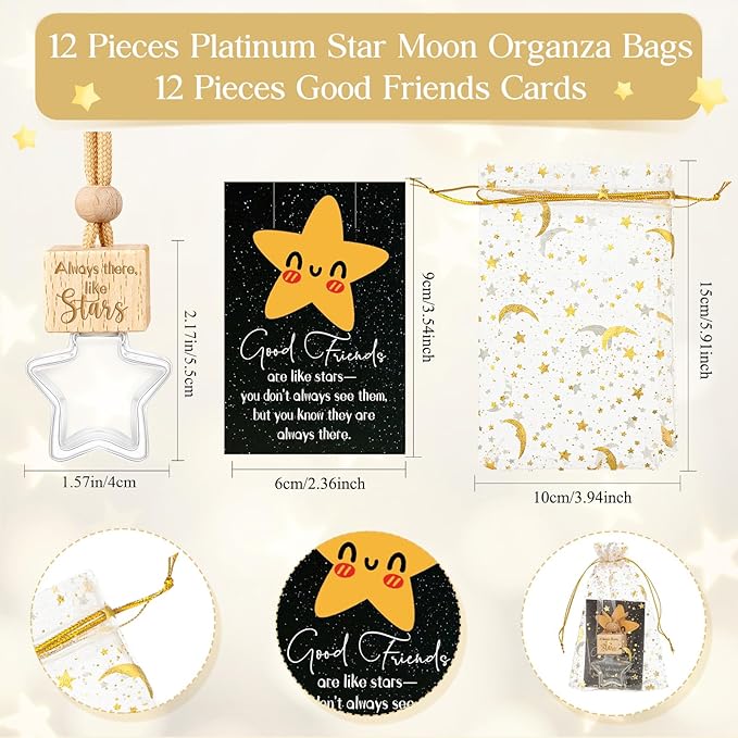 12 Sets Hanging Car Air Freshener Diffuser Ornament Gratitude Card Star Empty Glass Oil Bottle Leather Car Air Freshener Employee Appreciation for Friend Roommate BFF Bestie Fragrance Aromatherapy