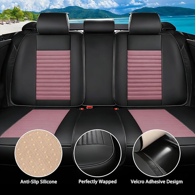 Car Seat Covers Full Set Fit for Toyota Avalon 2001-2022, Premium Faux Leather Car Seat Protector,Breathable Anti-Slip Full Wrapping Edge Seat Covers(Black&Pink,Full Set)