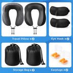 Travel Pillow, 2 Pack Travel Pillows for Sleeping Airplane, Removable Cover Neck Pillow with Adjustable Clasp, Memory Foam Neck Pillow Set (Dark Grey & Black)