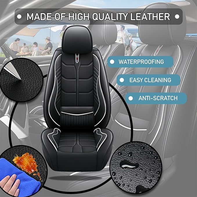 Leather Car Seat Covers Fit for Toyota Corolla Cross 2022-2024, 5 Seater Car Seat Cover, Premium Waterproof, Scratch Resistant Car Interior Accessories (Full Set Black White)