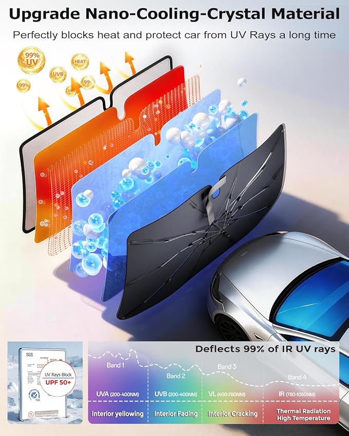 DMJN Umbrella Windshield Sun Shade for Toyota RAV4, Car Sunshade for Front Windshield [Nano Ice-Crystal Coatings] UPF50+ Heat & UV Block, Protect Interior & Keep Cooler