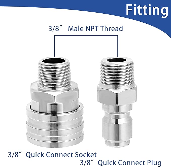 M MINGLE Pressure Washer Adapter Set, 2 Sets 3/8" Quick Connect Fittings, Male Pressure Washer Quick Disconnect Kit, Stainless Steel, 5000 PSI