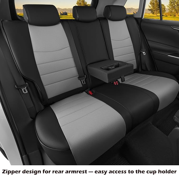 HKZ Fit RAV4 Car Seat Cover Set for 2013 2014 2015 2016 2017 2018 Toyota RAV4 Limited XLE SE Platinum Adventure-Leather(Black+Grey)