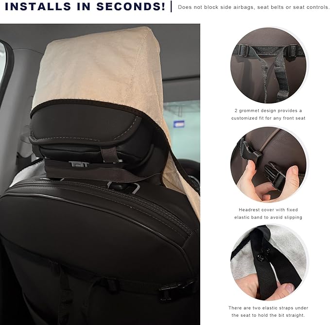 Waterproof Car Seat Cover, Premium Terry Cloth Sweat Towel Front Seat Protector, Washable Non-Slip Automotive Bucket Seats Covers, Ideal for Post Gym Workout Running Swimming (Beige)