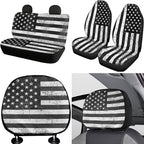 FKELYI Black American Flag Car Seat Covers - Full Set with Front, Back, Headrest, Cup Holder, Gear Shift, Handbrake, Steering Wheel Covers