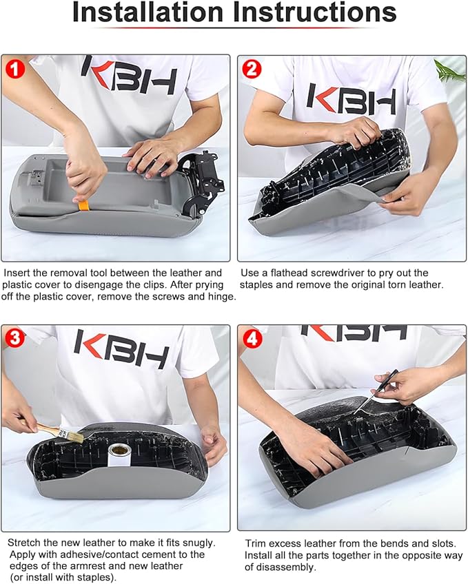 KBH Center Console Cover Replacement for Toyota Camry 2007 2008 2009 2010 2011, Vinyl Leather Armrest Upholstery, Anti-Scratch, Bisque Tan (Leather Part Only)