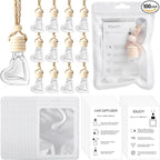 Boao 100 Sets Hanging Car Air Freshener Diffuser Bottles with Instruction Card and 4 x 6'' Resealable Holographic Bag for Empty Car Essential Oil Perfume Bottles Packaging (Heart)