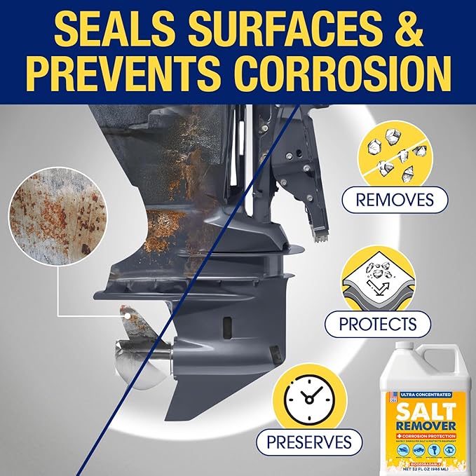 Concentrated Salt Remover Flush Kit + Corrosion Protection – Made in USA | Salt Cleaner Ideal for Boats, Cars, Marine Engine & Outboard Motor Flush, Washes Salt Away from Vehicles, & Trailers | 32 oz