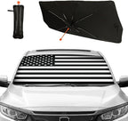 CHILL�TEK US Flag Car Windshield Sun Shade Umbrella, American Foldable Umbrella Sunshade for Front Window UV Reflector Protection Auto Shades Cover black 1,57x31 In