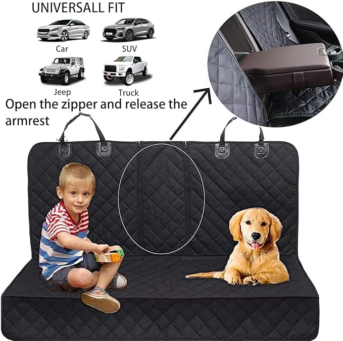 BESULEN Dog Car Seat Cover for Back Seat, Waterproof Dog Bench Seat Pad Compatible for Armrest & Seat Belt, Universal Nonslip Durable Soft Pet Protector for Cars Trucks & SUV (Orange Edge)