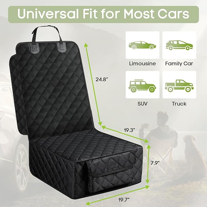 Dog Car Seat Cover for Front Seat, Waterproof Full Protection Pet Car Seat Cover with Side Flaps, Non-Slip Front Seat Protector with Pocket for Cars, Trucks, SUVs