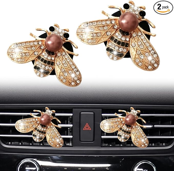 2 Pcs Shiny Bee Vent Clips, Car Diffuser Vent Clip Rhinestone Diamond Interior Decor, Crystal Air Fresheners Vent Clips, Car Decoration, Bling Car Accessories, Golden