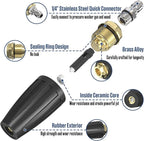 Pressure Washer Tips Turbo Nozzle, Max 4000 PSI 360°Rotating Power Washer Nozzles with 1/4" Quick Connect, 5 Spray Nozzle Tips for Cleaning Brick, Concrete, 4.0 GPM 4.0 Orifice