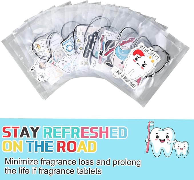 24 Pcs Dental Hygienist Gifts for Hygiene Week Funny Air Freshener Car Scented Hanging Tooth Decor for Doctor Nurse Medical Staffs Dentists Assistants Student Teacher Appreciation Gifts