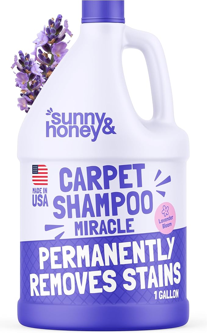 Sunny & Honey Carpet Cleaner Shampoo - Pet Stain Remover & Surface Smell Eliminator - Rug Cleaner & Upholstery Cleaner Solution for Machine Use (128 fl oz, Light Lavender Scent)